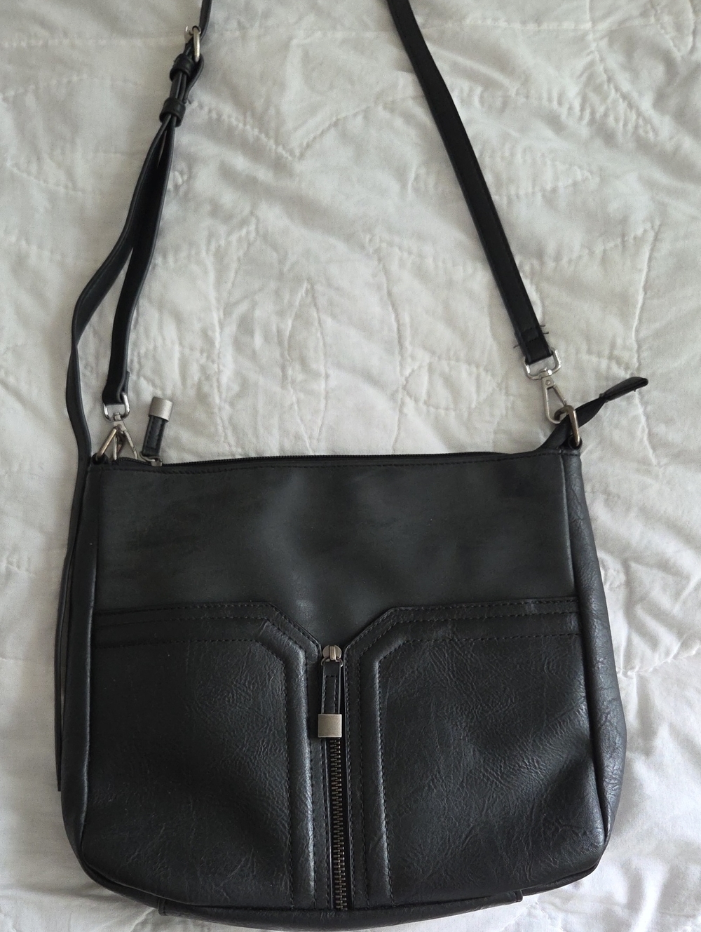 Mia&Luca. Everyday Black Faux Leather Crossbody Bag with Pocket